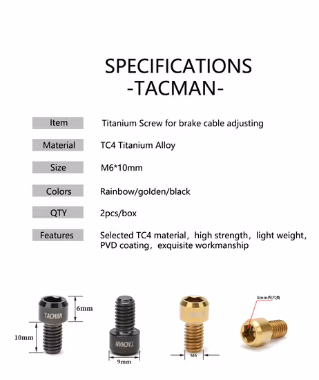 Vis de vélo de montagne M6 * 10 vis de vélo en titane usine de fixation en titane usine vis de vélo en titane vis de vélo en titane